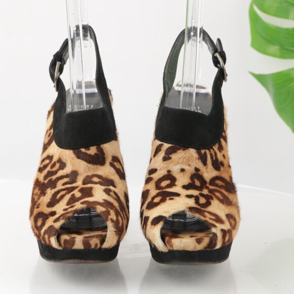 Stuart Weitzman Womens Pump Size 10.5 Brown Calf Hair Slingback Platform Heel - Picture 2 of 13